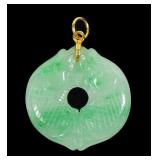 18K Yellow gold jade double fish carved pendant