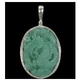 Sajen sterling silver carved jade dragon pendant,