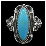 Sterling silver dentil set turquoise ring, size 9,