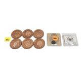 Lot, tokens, one gold filled, 7 pcs.