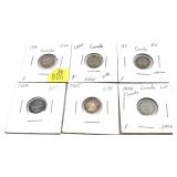 x6- Canadian 5-cent silver coins -x6 coins -Sold