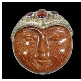 Sajen sterling silver goldstone goddess face ring
