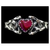 Sterling silver heart shape pink paua ring, new,