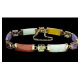 14K Yellow gold 7" multi-colored jade bracelet
