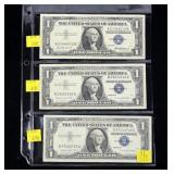 x3- $1 Silver certificates, series of 1957 -x3
