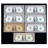 x7- $1 Federal Reserve notes, mixed series -x7