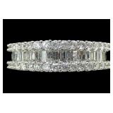 14K White gold round and baguette diamond band
