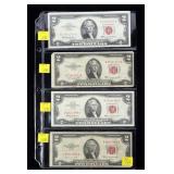 x4- $2 red seals, series of 1953/63 -x4 notes,