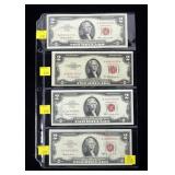 x4- $2 red seals, series of 1953/63 -x4 notes,