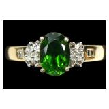 10K Yellow gold oval cut lab emerald ring with