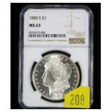 1880-S Morgan dollar, NGC slab certified MS-63
