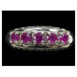 Sterling silver round cut pink topaz 5-stone band