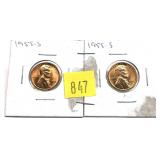 Lot, 1955-S pennies, Unc., 2 pcs.