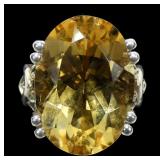 Sterling silver large oval cut citrine ring,