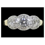 14K Yellow gold bezel set three-diamond ring