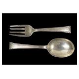 Pair, sterling silver baby spoon & fork, "S"
