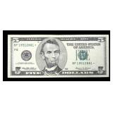 $5 Federal Reserve star note, series of 1999