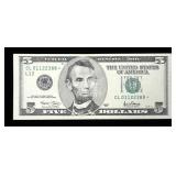 $5 Federal Reserve star note, series of 2001