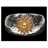 Sterling silver textured cuff bracelet with oval