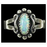 Sterling silver dentil set lab fire opal ring in