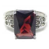 Sterling silver rectangular cut burgundy stone