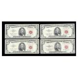 x4- $5 red seals, series of 1953/63 -x4 notes,