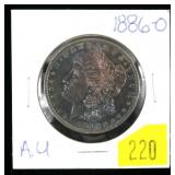 1886-O Morgan dollar, AU, toned
