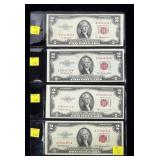 x4- $2 red seals, series of 1953 -x4 notes -Sold