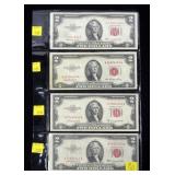 x4- $2 red seals, series of 1953 -x4 notes -Sold