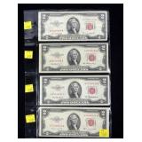 x4- $2 red seals, series of 1953 -x4 notes -Sold