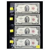 x4- $2 red seals, series of 1953/63 -x4 notes,