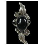 Sterling silver Navajo design black onyx ring,