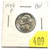 1942 Jefferson nickel, 35% silver