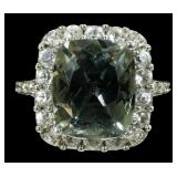 Sterling silver rectangular cut green amethyst