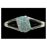 Sterling silver split shaft lab fire opal ring,