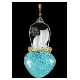 Sajen sterling silver gold wash carved cat, moon