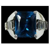 Sterling silver rectangular cut blue spinel ring