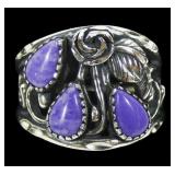 Sterling silver dentil set pear shape sugalite