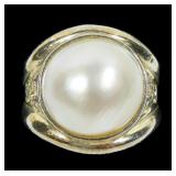 Sterling silver and gold wash pearl ring, approx.