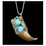 Sterling silver and turquoise Navajo bear claw