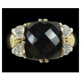 10K Yellow gold square checkerboard cut smoky