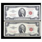 x2- $2 red seals, series of 1953/63, x2 notes,