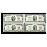 x4- $2 red seals, series of 1953A,  Unc.,