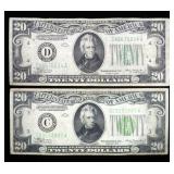 x2- $20 Federal Reserve notes, series of