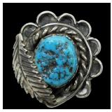 Vintage sterling silver turquoise ring, size 6.5,