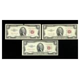 x3- $2 red seals, series of 1953 -x3 notes - Sold