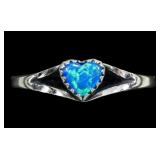 Sterling silver dentil set heart shape blue opal