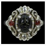 Sterling silver black onyx scarab ring with round