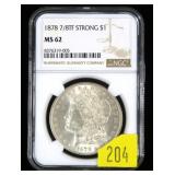 1878 7/8-T.F. Strong Morgan dollar, NCG slab