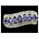 14K Yellow gold round cut tanzanite band ring with